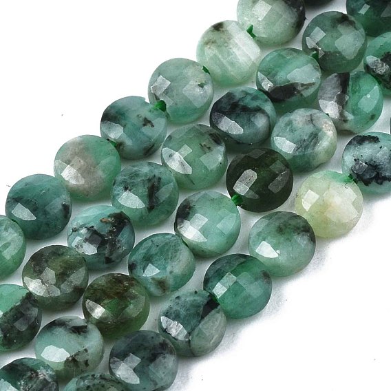 Natural Emerald Quartz Beads Strands, Faceted, Flat Round