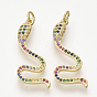 Brass Micro Pave Cubic Zirconia Pendants, with Jump Rings, Snake, Colorful