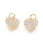 Brass Charms, with Clear Cubic Zirconia and Jump Rings, Heart