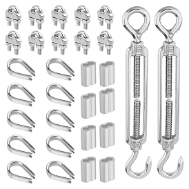PANDAHALL ELITE 304 Stainless Steel Eye & Hook Turnbuckle Wire Rope Tension, Wire Rope Cable Clip Clamp,  Wire Guardian and Protectors, Aluminum Alloy Tube Beads