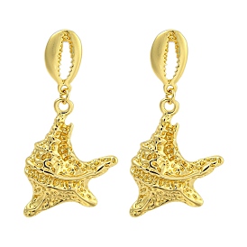 Rack Plating Shell Shape & Starfish Brass Stud Earrings, Cadmium Free & Lead Free