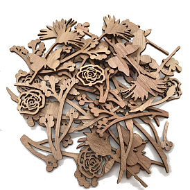 30Pcs Unfinished Wood Floral Shaped Cutouts, Flower Craft Blank Wooden Ornament, DIY Painting Supplies