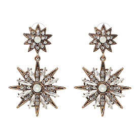 Vintage Metal Glass Water Drill Earrings with Classic Star Design