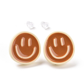 Smiling Face Resin Stud Earrings for Women, with S925 Silver Pin and Ear Nuts