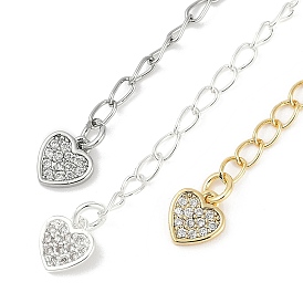 Brass Micro Pave Cubic Zirconia Ends with Chains, Heart