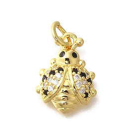 Brass Micro Pave Clear Cubic Zirconia Enamel Pendants, Insect Charms, with Jump Ring