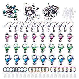 Набор для поиска поделок для изготовления ювелирных изделий, включая цвет радуги 304 застежки из нержавеющей стали и соединительные кольца, 201 нержавеющей стали серьги крюков, пластиковые гайки для ушей