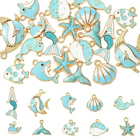 20 шт. 10 стили эмалевые подвески из сплава морских животных, золотой свет, разнообразные
