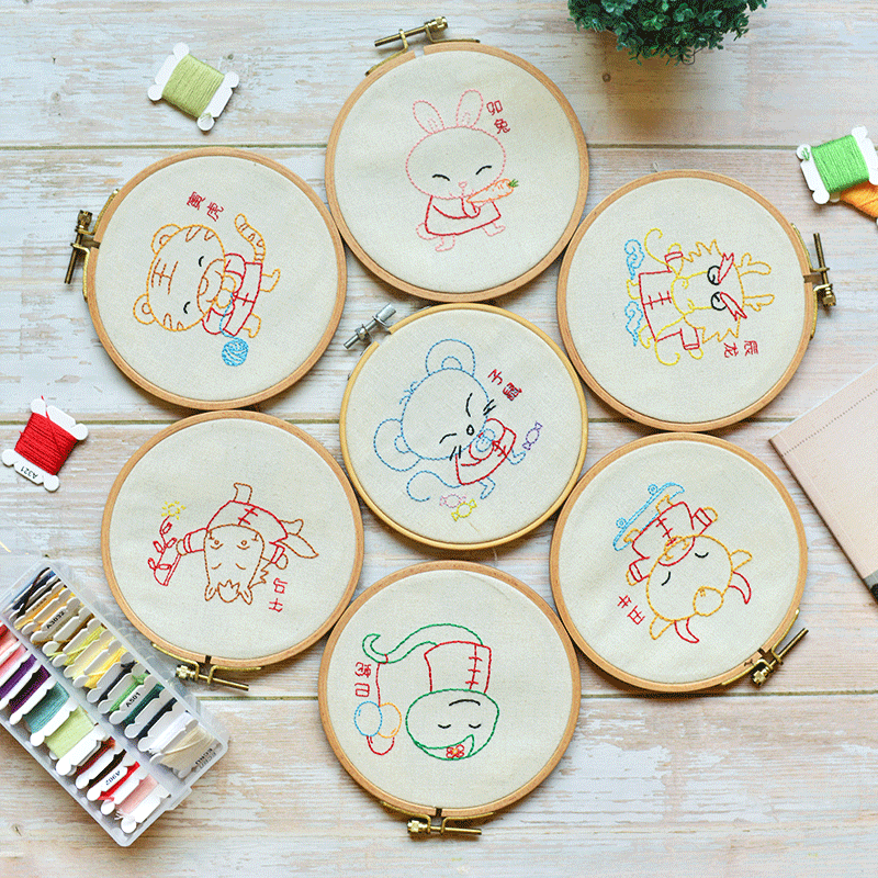 Embroidery material package diy animal cartoon twelve zodiac Su embroidery for beginners fabric ribbon embroidery