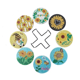 DIY 5D Diamond Painting Sunflower Theme Cup Mat Kits, including Wood Cup Mat, Resin Rhinestones, Diamond Sticky Pen, Tray Plate and Glue Clay