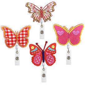 Red Felt Cloth Butterfly Retractable Badge Reel, Plastic ID Card Badge Holder with Iron Alligator Clips, for Nurses Students Teachers