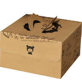 Индивидуальные высокие коробки для торта из крафт-бумаги, упаковочная коробка для хлебобулочных изделий, квадратный с прозрачным окошком и ручкой