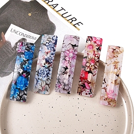 Rectangle with Flower Acrylic Hair Barrettes, Hair Accessories for Women & Girls