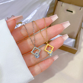 Minimalist Gold Necklace for Women, Square Zirconium Stone - Accessories for Collarbone.