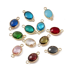 Transparent K9 Glass Connector Charms, with Golden Plated Brass Findings, Faceted, Oval Links