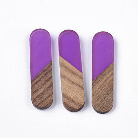 Cabujones de resina transparente y madera de nogal, oval