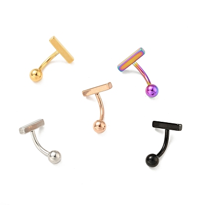 304 Stainless Steel T-Shaped Curved Barbell, Piercing Navel Ring for Women