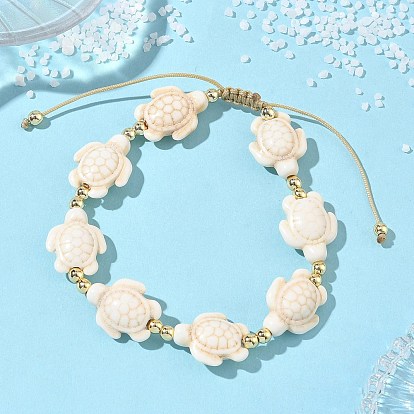 Регулируемые браслеты из плетеных бусин из синтетической бирюзы и немагнитного гематита., Браслеты из плетеной нейлоновой веревки для женщин, черепаха