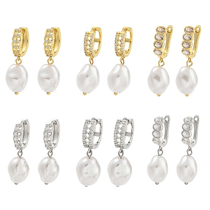 Серьга-кольцо из латуни с микропаве, покрытие стойки, прозрачный кубический цирконий, без кадмия и без свинца, долговечный, с ABS имитации жемчуга, овальные