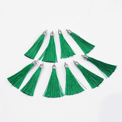 Nylon Tassels Big Pendant Decorations, with Antique Silver Alloy Findings