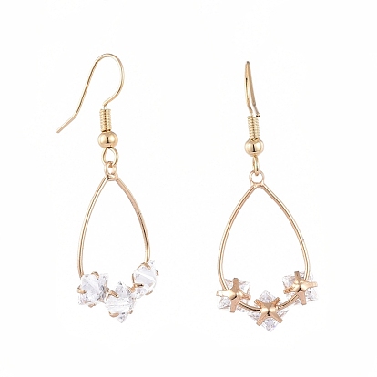 Dangle Earrings, Real 18K Gold Plated Brass Cubic Zirconia Pendants and Brass Earring Hooks, with Cardboard Box, Teardrop
