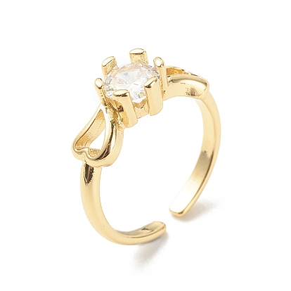 Anillo de puño abierto con corazón de circonita cúbica transparente, joyas de latón para mujer, sin plomo y cadmio