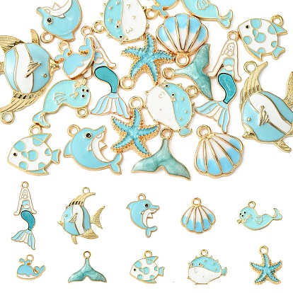 20 шт. 10 стили эмалевые подвески из сплава морских животных, золотой свет, разнообразные
