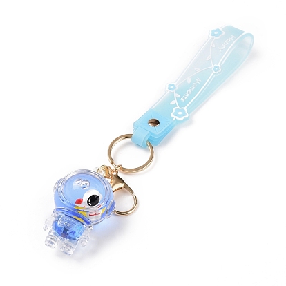 Acrylic Spaceman Keychain, with Light Gold Tone Alloy Lobster Claw Clasps, Iron Key Ring and PVC Plastic Tape