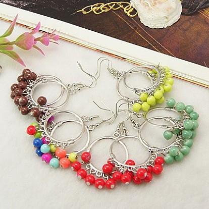 Tibetan Style Chandelier Earrings, Antique Dangling Earring, with Baking Paint Glass Beads and Brass Earring Hooks, 60mm
