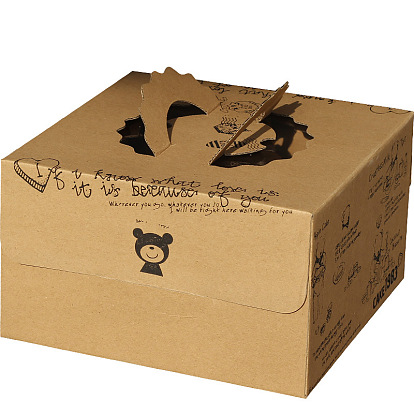 Индивидуальные высокие коробки для торта из крафт-бумаги, упаковочная коробка для хлебобулочных изделий, квадратный с прозрачным окошком и ручкой