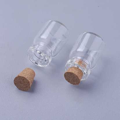Mini bouteilles mignonnes de bocal en verre, pendentifs de rangement décoratives, souhaitant bouteille, avec bouchon en liège, 22x15 mm, goulot d'étranglement: 7 mm, capacité: 5 ml (0.17 fl. oz)