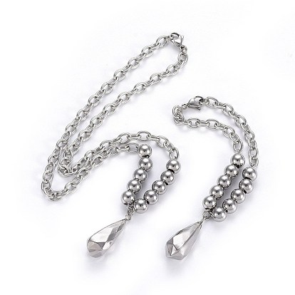 304 Stainless Steel Jewelry Sets, Necklaces and Bracelets, with Cable Chains and Lobster Claw Clasps, Mixed Shape