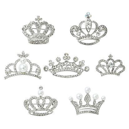 7шт. 7 стили брошь-корона с кристаллами и стразами, украшенная пластиковыми жемчужными бусинами, булавка из сплава для женщин