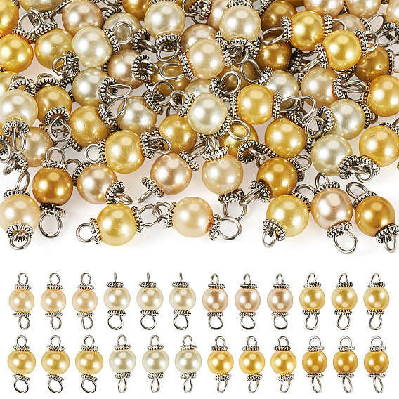 80 шт 8 цвета стеклянные перламутровые круглые соединительные подвески, с выводами из сплава и 304 нержавеющей стали, цвет нержавеющей стали