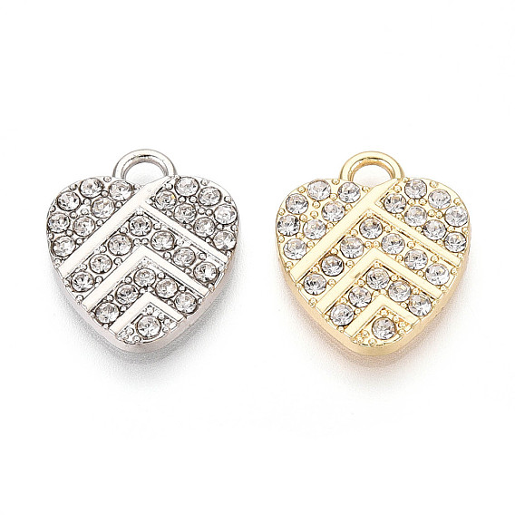 Подвески из сплава и страза, сердце, без свинца и без кадмия