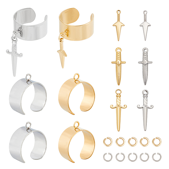 Набор для самостоятельного изготовления кольца-талисмана в виде кинжала, включая компоненты кольца пальца манжеты из нержавеющей стали, 304 & 201 подвески из нержавеющей стали