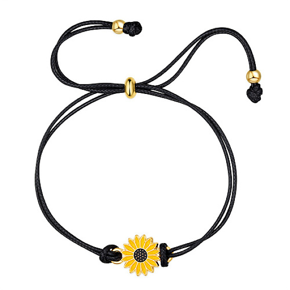 Daisy Flower Alloy Enamel Link Slider Bracelets, Adjustable Bracelet