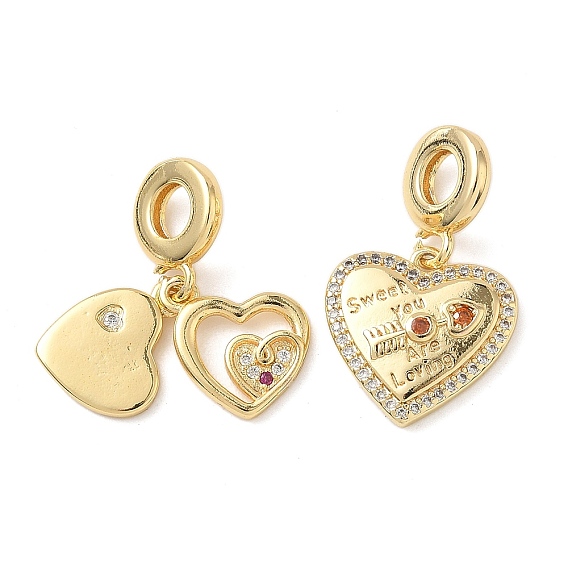 Латунь микропаве прозрачный кубический цирконий европейские подвески с подвесками, Сердцевые серьги с отверстиями, реальный 18 k позолоченный