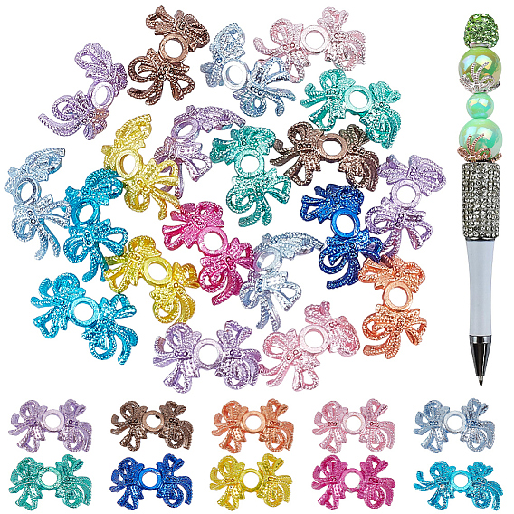 20Pcs Spray Printed Alloy Bead Caps, Bowknot