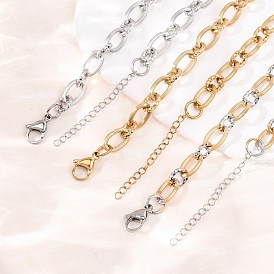 8MM 304 Stainless Textured Oval Link Chain Necklaces, Ion Plating(IP)