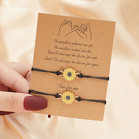 Fashionable Sunflower Bracelet Set for Couples, Adjustable Handmade Paper Card Weave, Perfect for Qixi Festival