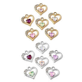 Стеклянные подвески из сплава с ультрафиолетовым покрытием, шарма сердца, со стразами, граненые, разноцветные