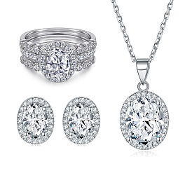 925 Silver Zircon Ring Necklace Earrings Set - High Quality Jewelry Trio