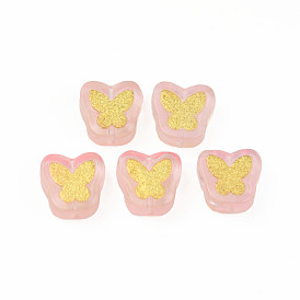 Transparent Spray Painted Handmade Lampwork Beads, with Golden Plated Brass Findings, Butterfly
