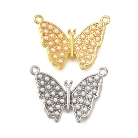 Butterfly Rack Plating Brass Pendants, with ABS Imitation Pearl Beads, Lead Free & Cadmium Free, Long-Lasting Plated