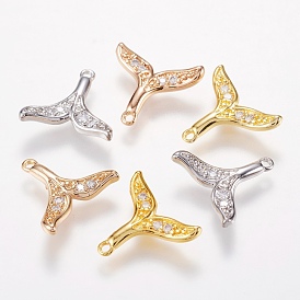 Brass Micro Pave Cubic Zirconia Charms, Whale Tail Shape Pendants