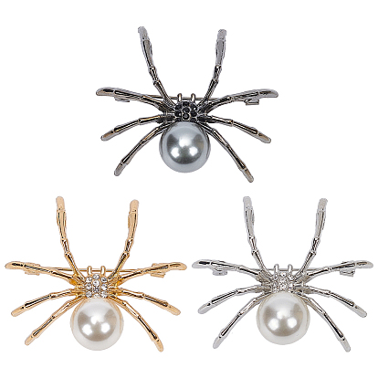 3шт 3цвета сплава горный хрусталь брошь, с имитацией жемчуга, Хэллоуин паук булавки