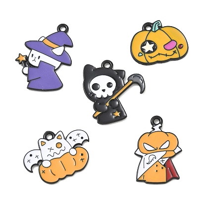 Halloween Alloy Enamel Pendants, Black