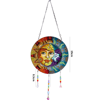DIY Resin Sun Catcher Pendant Decoration Diamond Painting Kit, for Home Decorations, Circle with Sun & Moon