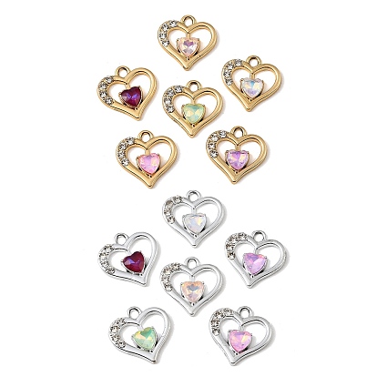 Стеклянные подвески из сплава с ультрафиолетовым покрытием, шарма сердца, со стразами, граненые, разноцветные